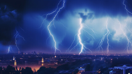 A dazzling thunderclap illuminated the urban sky in azure.