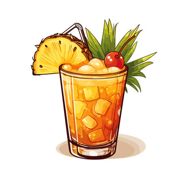 tropical cocktail drink with pineapple and cherry clip art preview