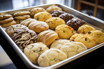 a tray of baked goods fresh out of the oven