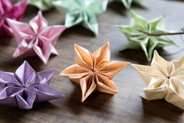 origami flowers sprouting from a parchment paper