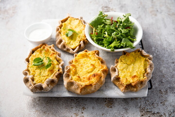 Traditional rye pastries with rice and potato