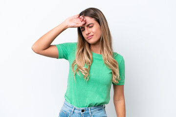 Young Uruguayan woman isolated on white background with tired and sick expression