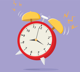 Red alarm clock wake-up in time morning, isolated on background