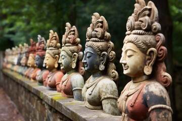Fototapeta na wymiar multiple stone sculptures of hindu gods in a row