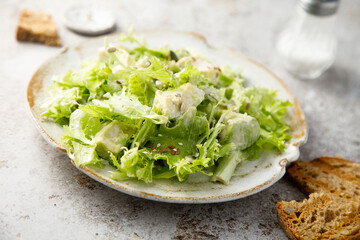 Healthy leaf salad with avocado and seeds