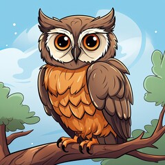 Hooting owl perches on a sturdy branch