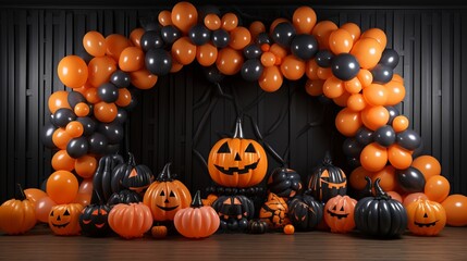 Halloween background with orange and black balloons