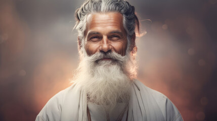 Serene headshot of a spiritual leader with a tranquil aura,  emanating inner peace