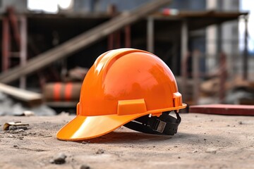 close-up of a safety helmet on a construction site
