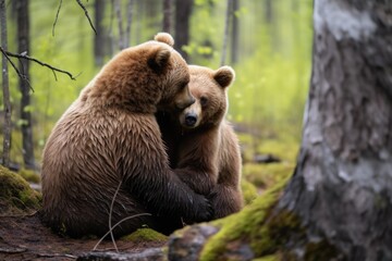 Fototapeta premium bears hugging in the forest show closeness