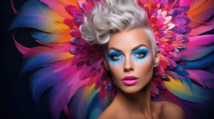 Captivating headshot of a performer with dramatic makeup,  showcasing theatrical artistry