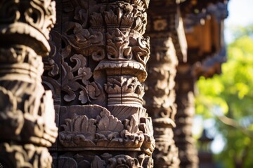 Fototapeta na wymiar close-up of intricate carvings on a pagodas pillar