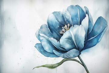 An artwork depicting a blue tulip painted in a watercolor style on canvas. Generative AI - obrazy, fototapety, plakaty