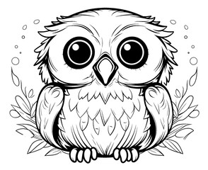 Fototapeta premium Black and white illustration for coloring birds, owl.