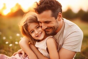 father and daughter smiling outdoor 