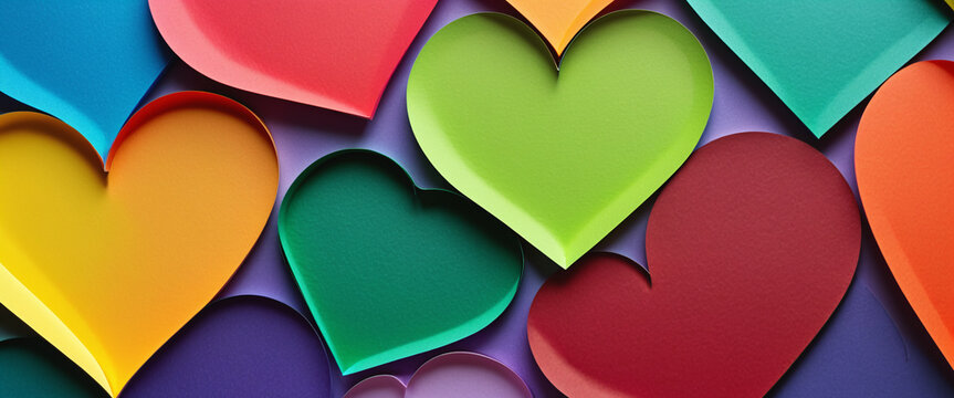 Colorful paper hearts composition. Ideal concept for Valentines Day, Women's Day, Mother's Day, weddings