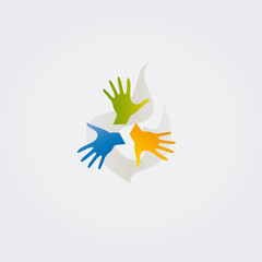 Fototapeta premium 3 Mains Icônes Solidarité Ensemble Groupe 3 Couleurs Symbole Logo Vecteur