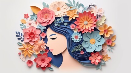 Paper art, Happy women's day 8 march with women of different frame of flower, women's day specials offer sale wording isolate,