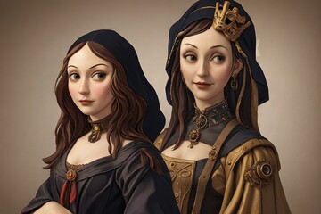 Mona lisa twins steampunk illustration