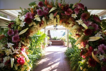 floral archway setup for a celebration of renewal
