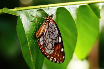 a butterfly emerging from a chrysalis on a leaf