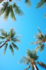Coconut palm trees against blue sky with cloud.