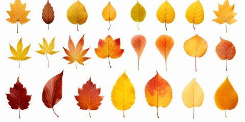 autumn leaves collection on white background, AI generated