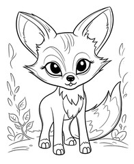 Obraz premium Black and white illustration for coloring animals, fox.