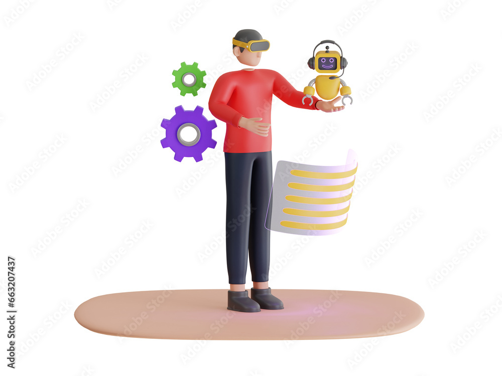 Poster ai assistant support 3d illustration. ai robot assistant supporting online. artificial intelligence 