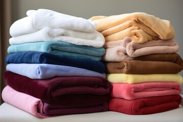a pile of different types of plush blankets
