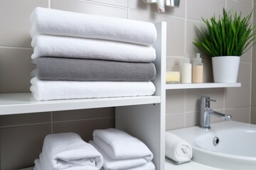 Obraz na płótnie Canvas clean towels folded on separate shelves in the bathroom