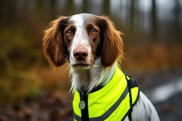 Foto op Canvas a dog wearing a reflective vest © altitudevisual