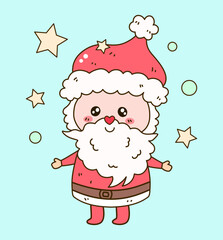 cute happy kawaii anime santa claus vector illustration