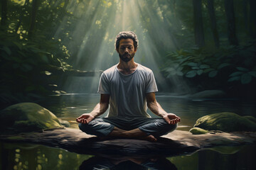 man practiced meditation, finding peace in the stillness