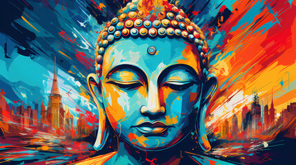 the face of the buddha oil painting - obrazy, fototapety, plakaty
