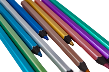 Grupo de pinturas o lápices de colores de color pastel aislados sobre fondo transparente.