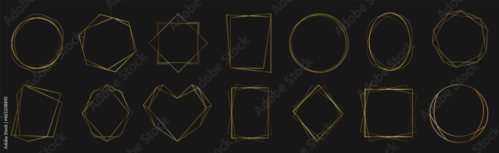 Poster abstract golden frame shapes. geometric frame collection. set of decorative frames