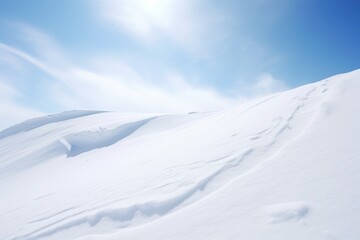 a white, untouched snowboard on a snowy hill