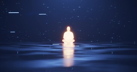 Camera moving around man and woman meditating in dream-like world. 3d Rendering concept of mindfulness, togetherness, love, mind body wellness