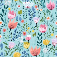 Spring delicate green floral seamless pattern. Generated by AI