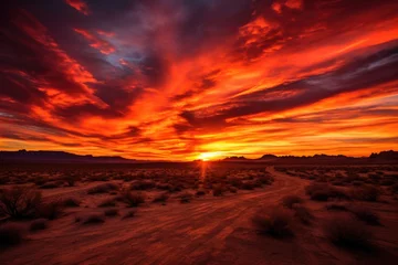 Rolgordijnen fiery red and orange sunset over a desert © Alfazet Chronicles