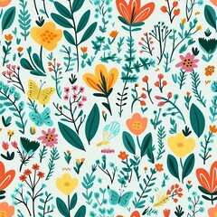 Spring delicate green floral seamless pattern. Generated by AI