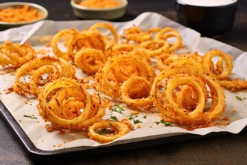 curly fries resting on baking paper