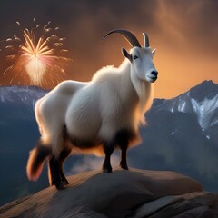 Obraz premium A pair of mountain goats scaling a rocky peak to get a breathtaking view of the fireworks2