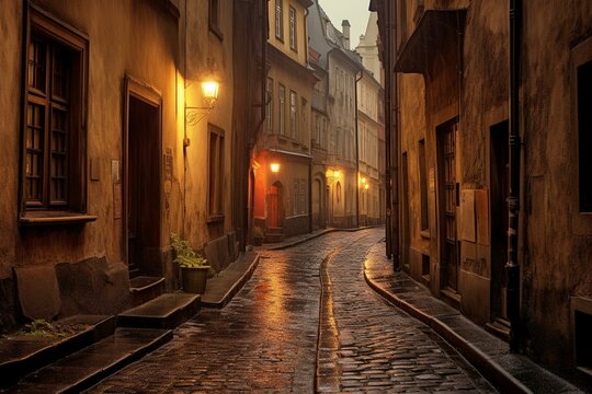 Image of historic alley in Prague. Generative AI