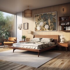 Bedroom interior design in Mid-Century Modern style