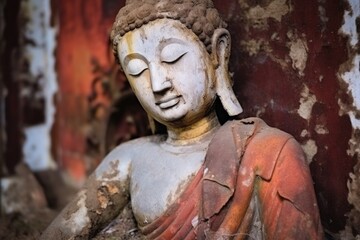 weathered statue of buddha in meditative pose