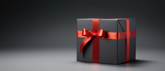 Black gift box with ribbon.