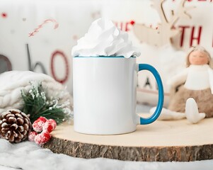 Blue Handle Coffee Cup Mock up Mug Mockup Christmas Mockup Styled Stock Photo Winter Mug Holiday Glass Mock Up JPG Digital Download
