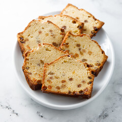 Homemade loaf cake with raisins